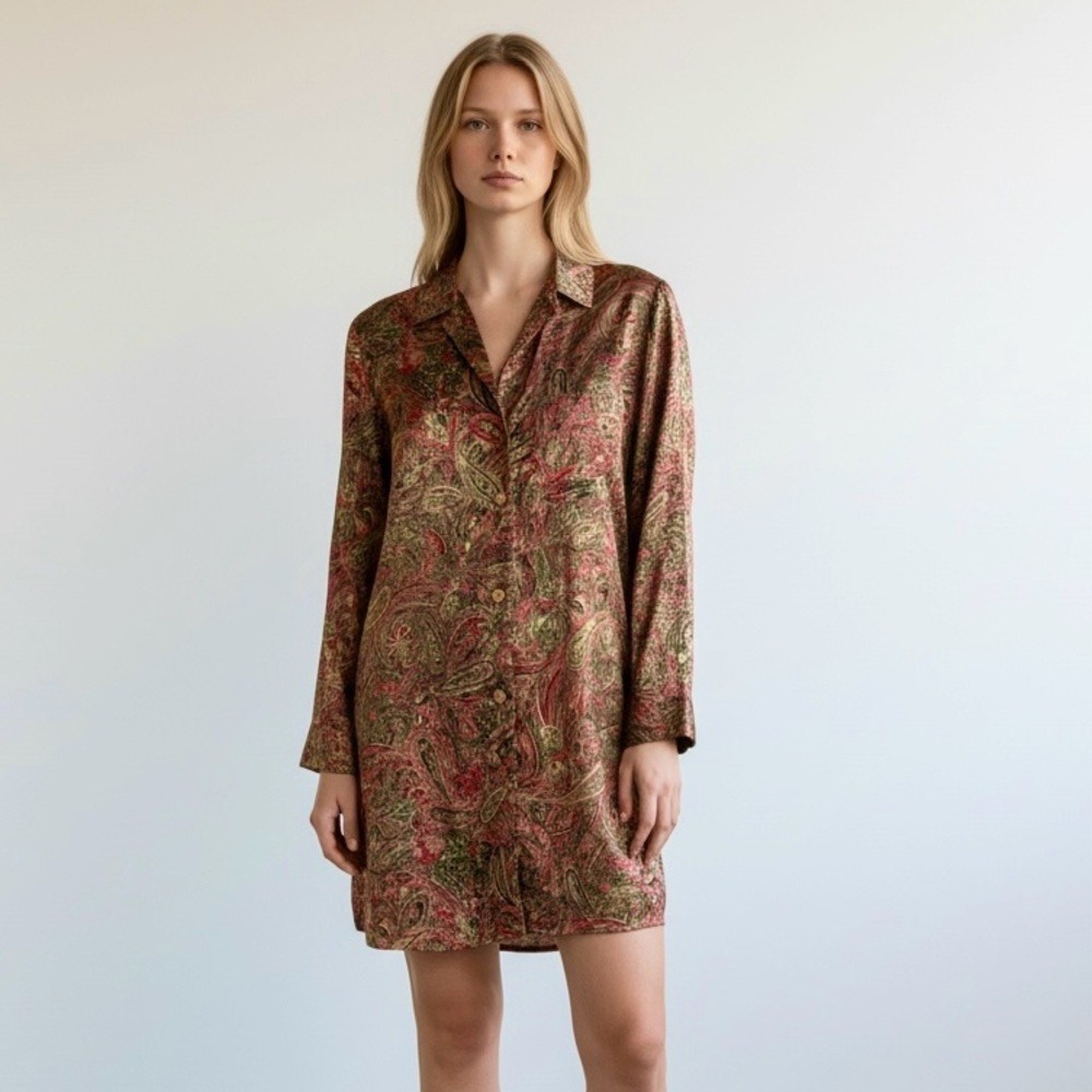 Victoria's Secret Satin Paisley‎ Long Sleeve Button Down Pajama Shirt
